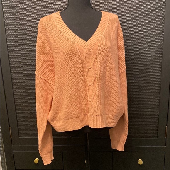 ATM Anthony Thomas Melillo Sweater V-Neck Relaxed Cashmere Cotton Peach Large - Picture 3 of 10